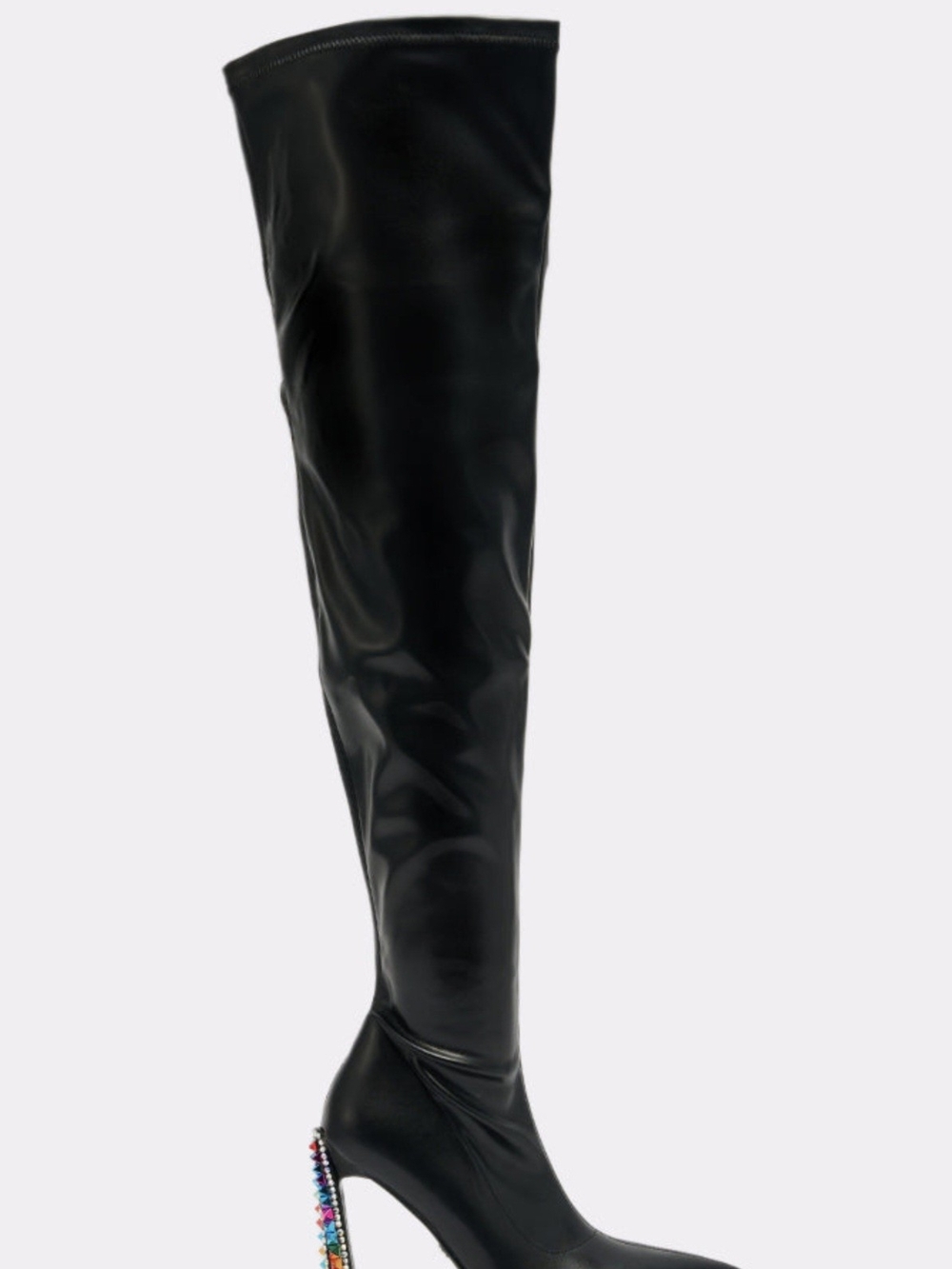 Black Over-the-Knee Stiletto Boots with Multicolor Jeweled Heel